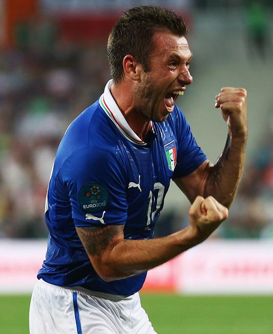 ITALIAN JOB ... Antonio Cassano celebrates his goal